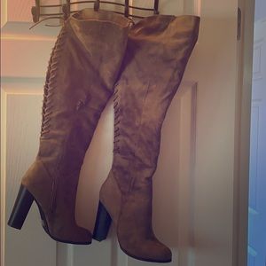 Knee high zip up lace up boots
